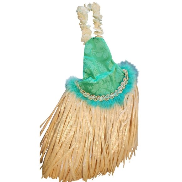 Wine Bottle Cover Green Hawaiian Hula Skirt Floral Top & Faux Grass Skirt For Wi - Picture 2 of 4